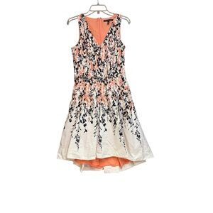 WHBM size 6 Floral Lined Dress in Cream/Peach and Black